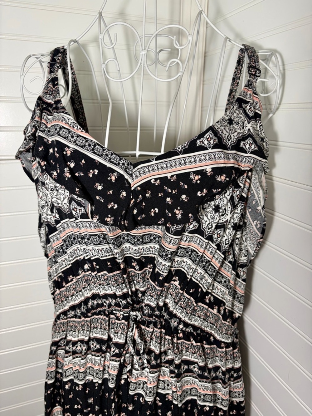 Torrid Black Paisley Midi Dress with Pink & White Accents